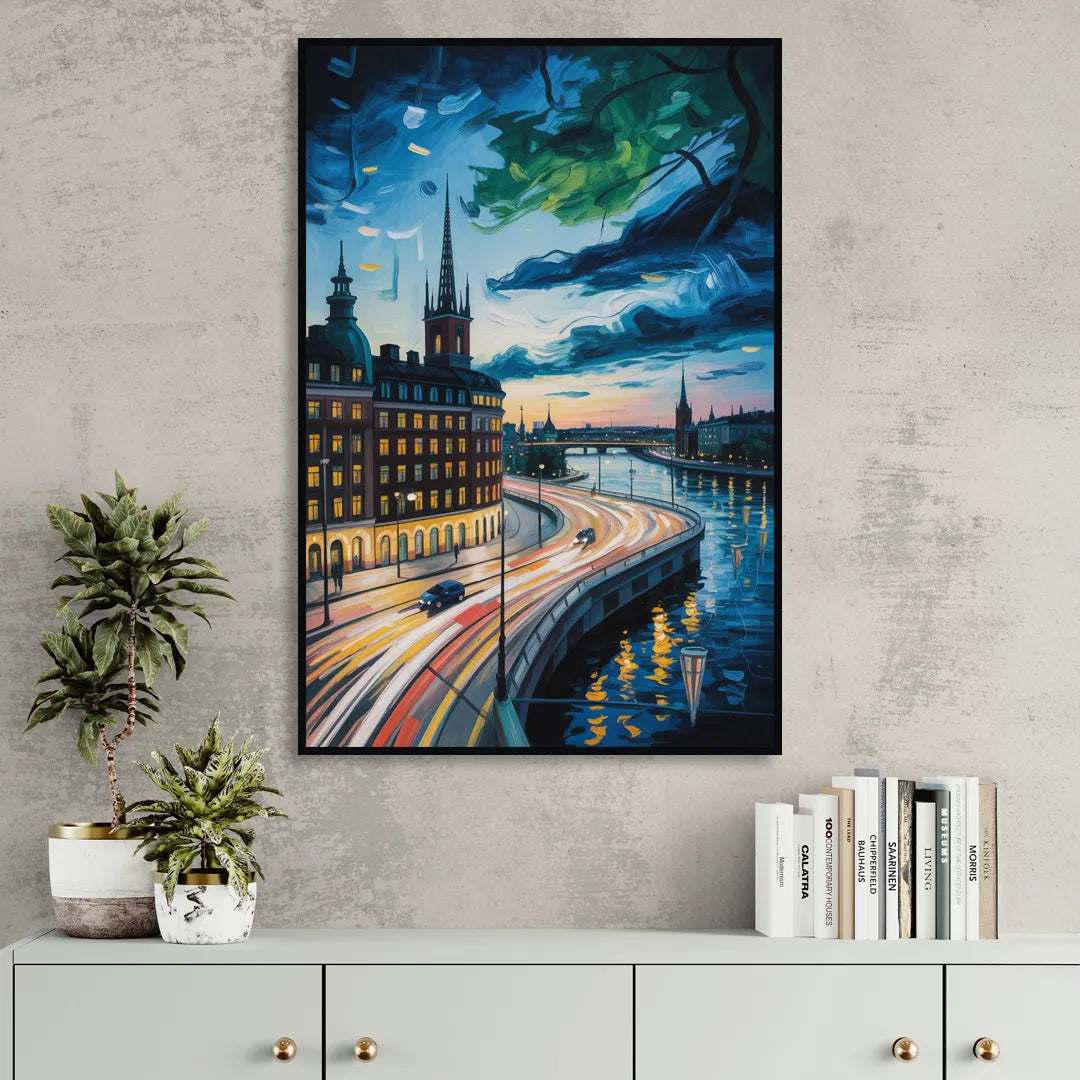 Norrmalm Nights Sitting Room - Black Canvas Wall Art
