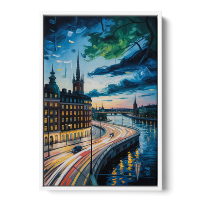 Norrmalm Nights Front - White Canvas Wall Art