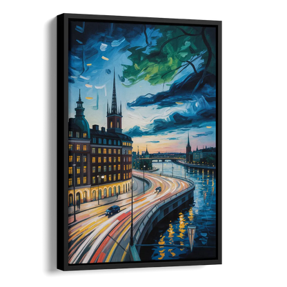 Norrmalm Nights Side - Black Canvas Wall Art
