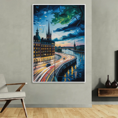 Norrmalm Nights Living Room - White Canvas Wall Art