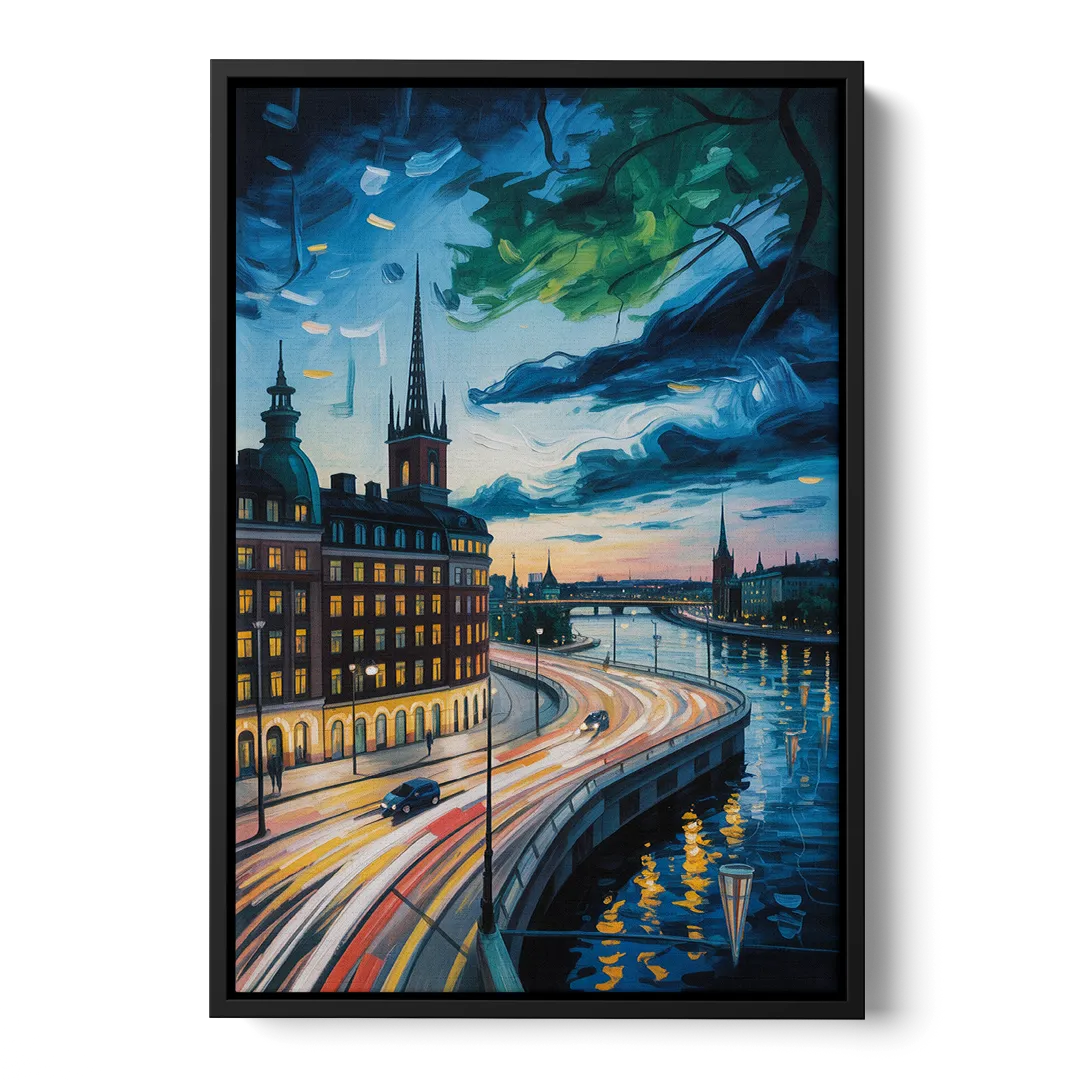 Norrmalm Nights Front - Black Canvas Wall Art