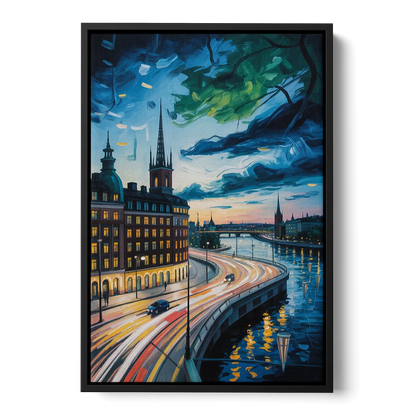 Norrmalm Nights Front - Black Canvas Wall Art
