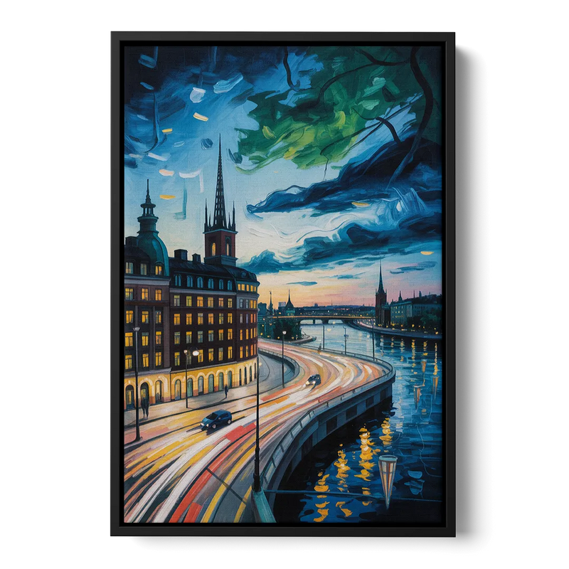 Norrmalm Nights Front - Black Canvas Wall Art