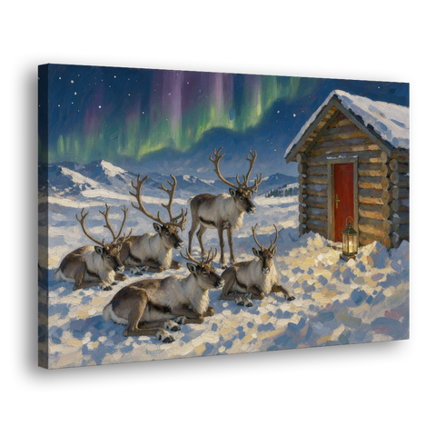 North Pole Wall Art of Resting Reindeer - Canvas Wall Art - Side