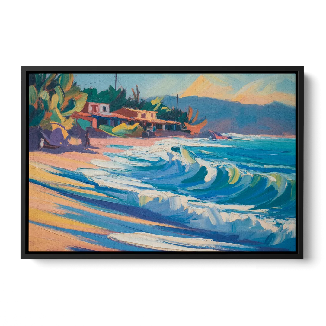North Sayulita Shore Front - Black Canvas Wall Art