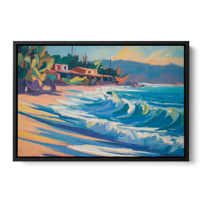 North Sayulita Shore Front - Black Canvas Wall Art