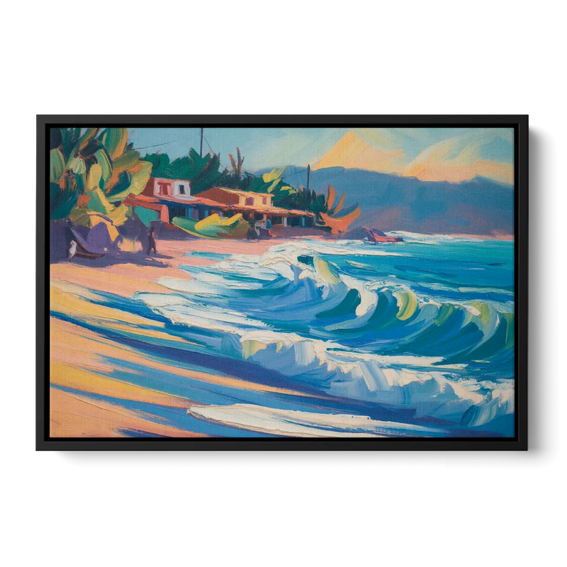 North Sayulita Shore Front - Black Canvas Wall Art