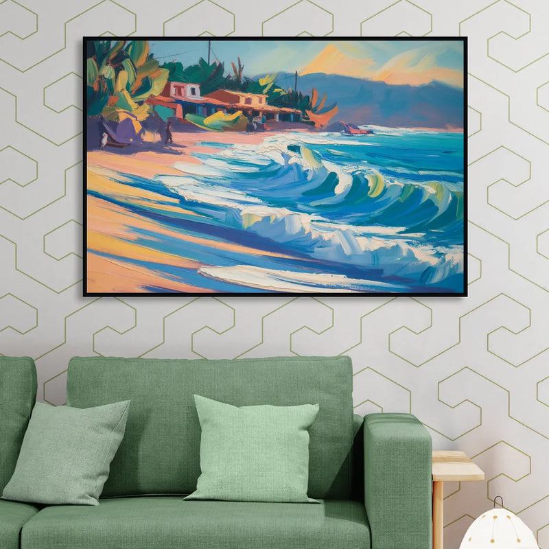 North Sayulita Shore Sitting Room - Black Canvas Wall Art