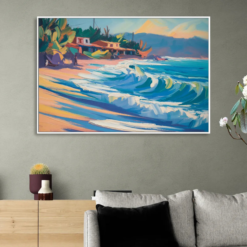 North Sayulita Shore Sitting Room - White Canvas Wall Art
