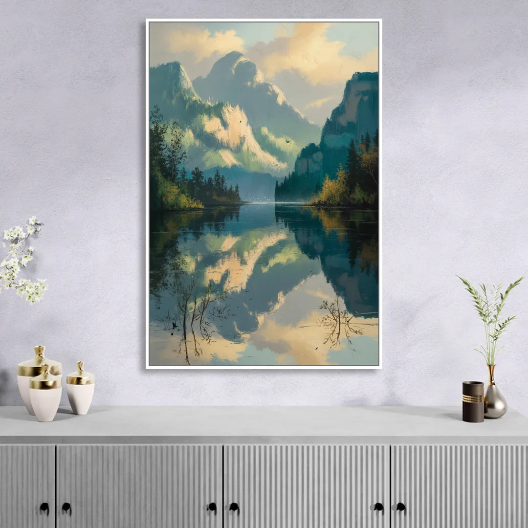 North Shore Mountains Sitting Room - White Canvas Wall Art