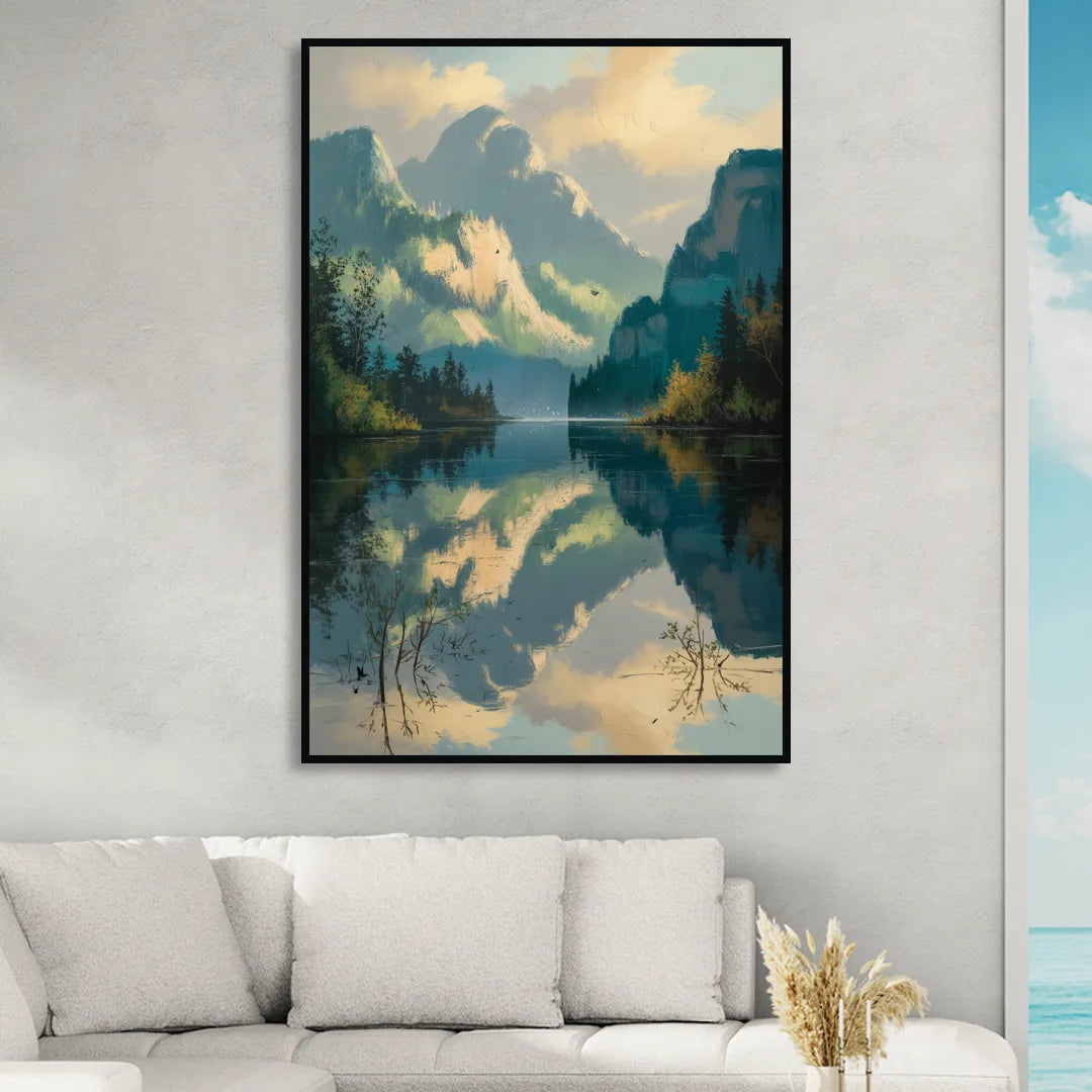 North Shore Mountains Living Room - Black Canvas Wall Art