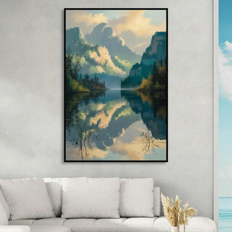 North Shore Mountains Living Room - Black Canvas Wall Art