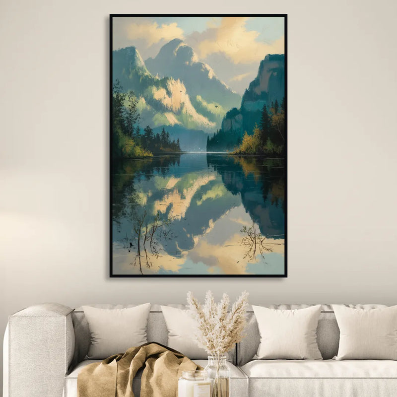 North Shore Mountains Sitting Room - Black Canvas Wall Art