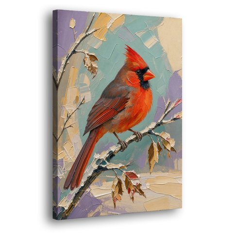 Northern Cardinal on a Snowy Branch - Canvas Wall Art - Side