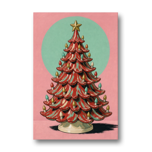Nostalgic Christmas Wall Art with a Ceramic Tree - Canvas Wall Art - Front