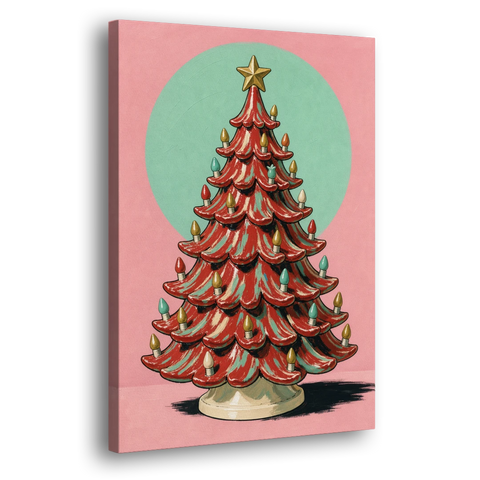 Nostalgic Christmas Wall Art with a Ceramic Tree - Canvas Wall Art - Side