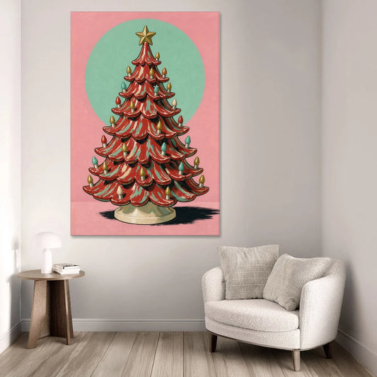 Nostalgic Christmas Wall Art with a Ceramic Tree - Canvas Wall Art - Sofa - 40x60