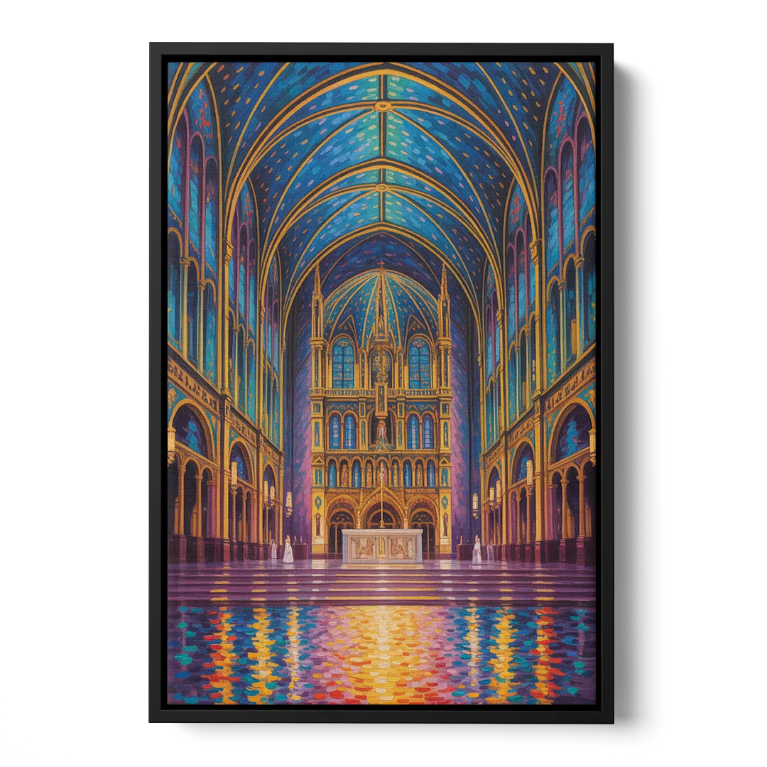 Notre Dame Basilica Interior Front - Black Canvas Wall Art