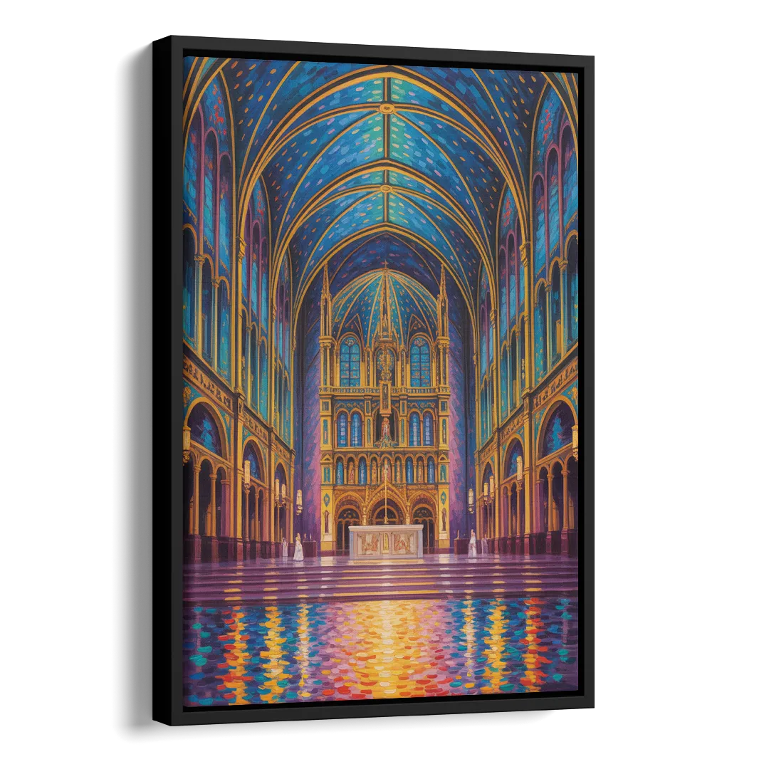 Notre Dame Basilica Interior Side - Black Canvas Wall Art