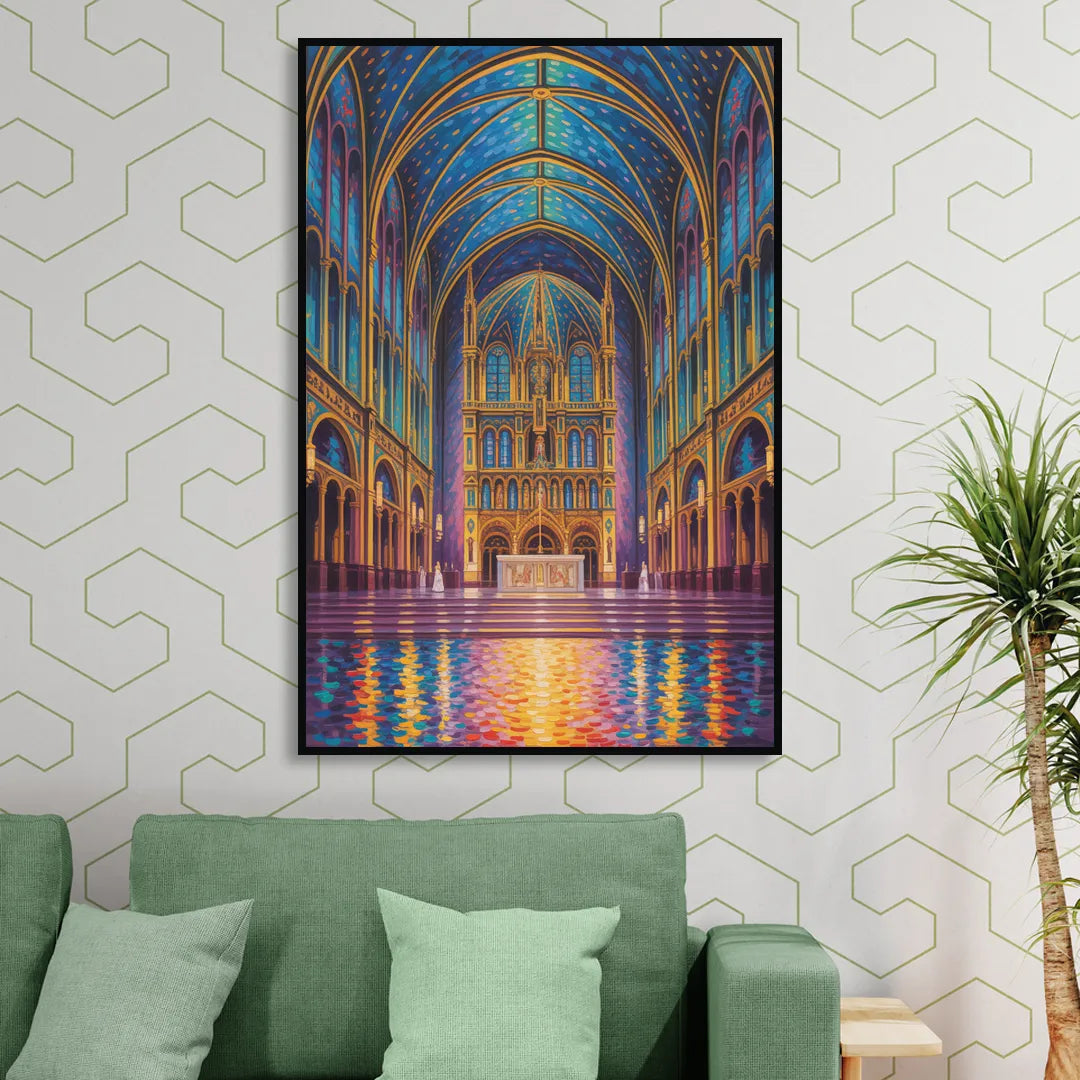 Notre Dame Basilica Interior Sitting Room - Black Canvas Wall Art