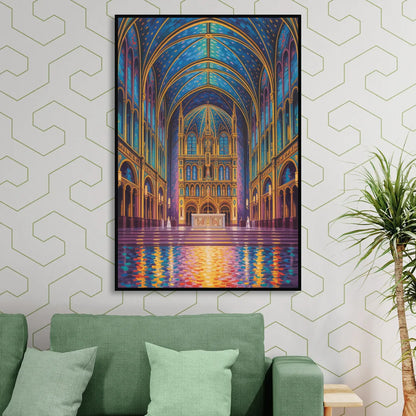 Notre Dame Basilica Interior Sitting Room - Black Canvas Wall Art