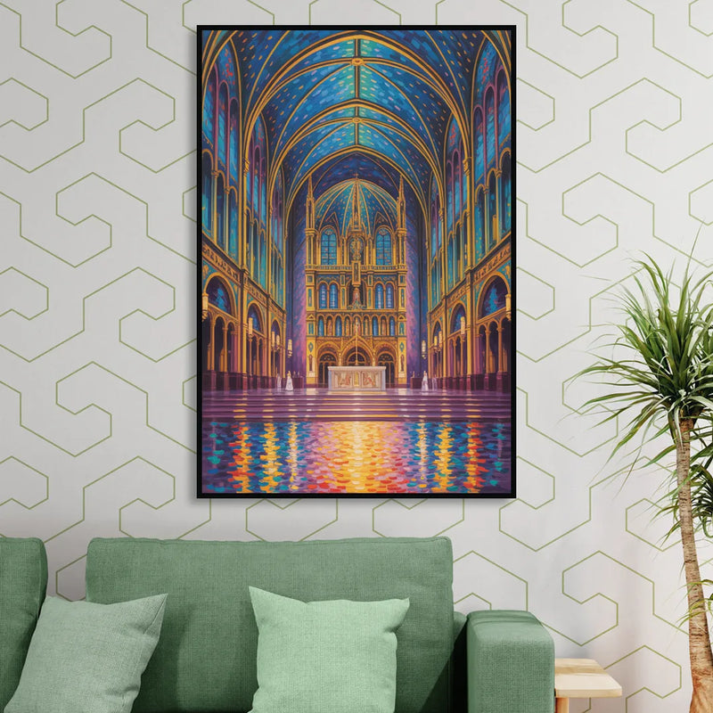 Notre Dame Basilica Interior Sitting Room - Black Canvas Wall Art