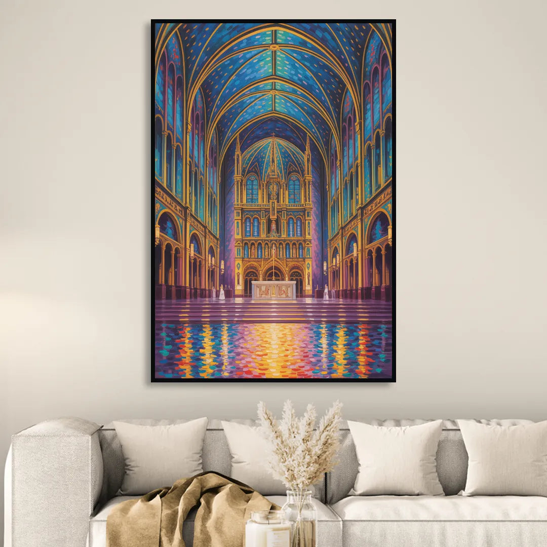 Notre Dame Basilica Interior Living Room - Black Canvas Wall Art