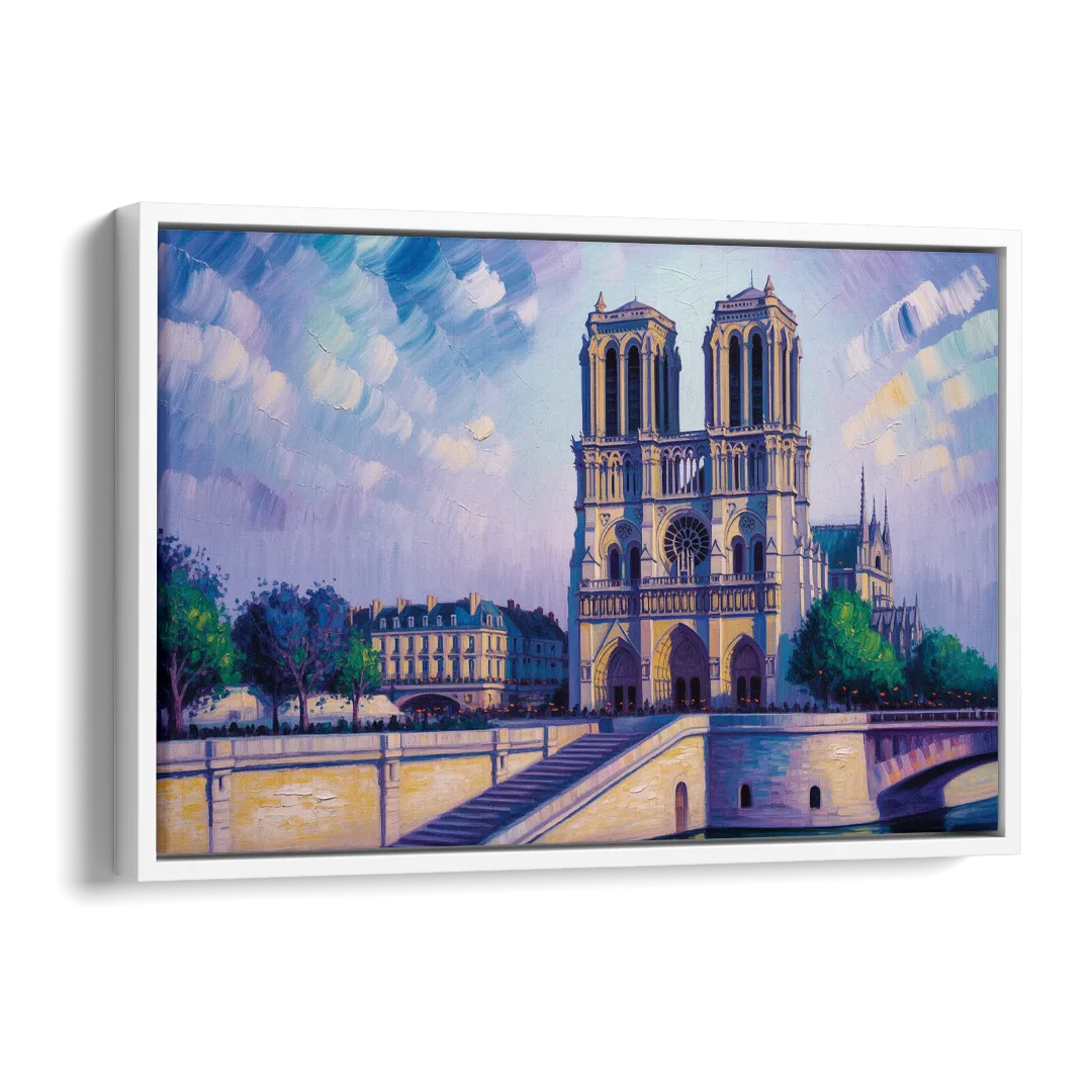 Notre Dame Silhouette Side - White Canvas Wall Art