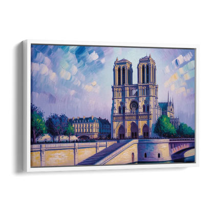 Notre Dame Silhouette Side - White Canvas Wall Art
