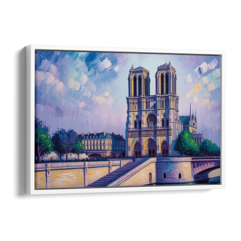 Notre Dame Silhouette Side - White Canvas Wall Art