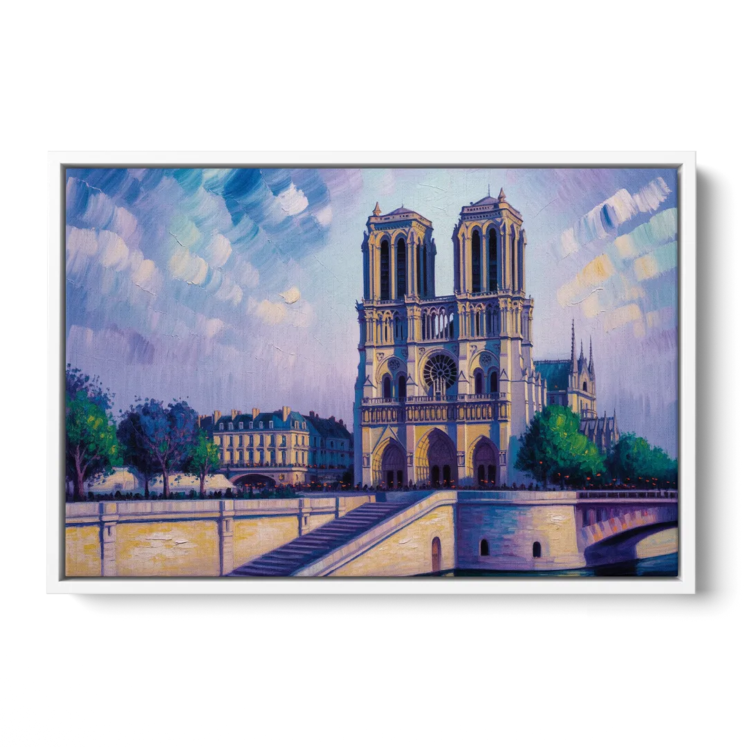 Notre Dame Silhouette Front - White Canvas Wall Art