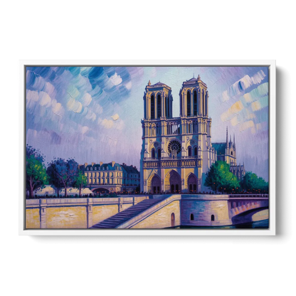 Notre Dame Silhouette Front - White Canvas Wall Art