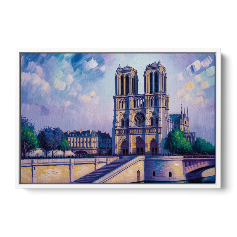 Notre Dame Silhouette Front - White Canvas Wall Art