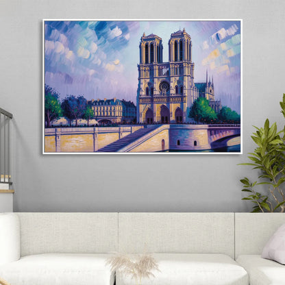 Notre Dame Silhouette Living Room - White Canvas Wall Art