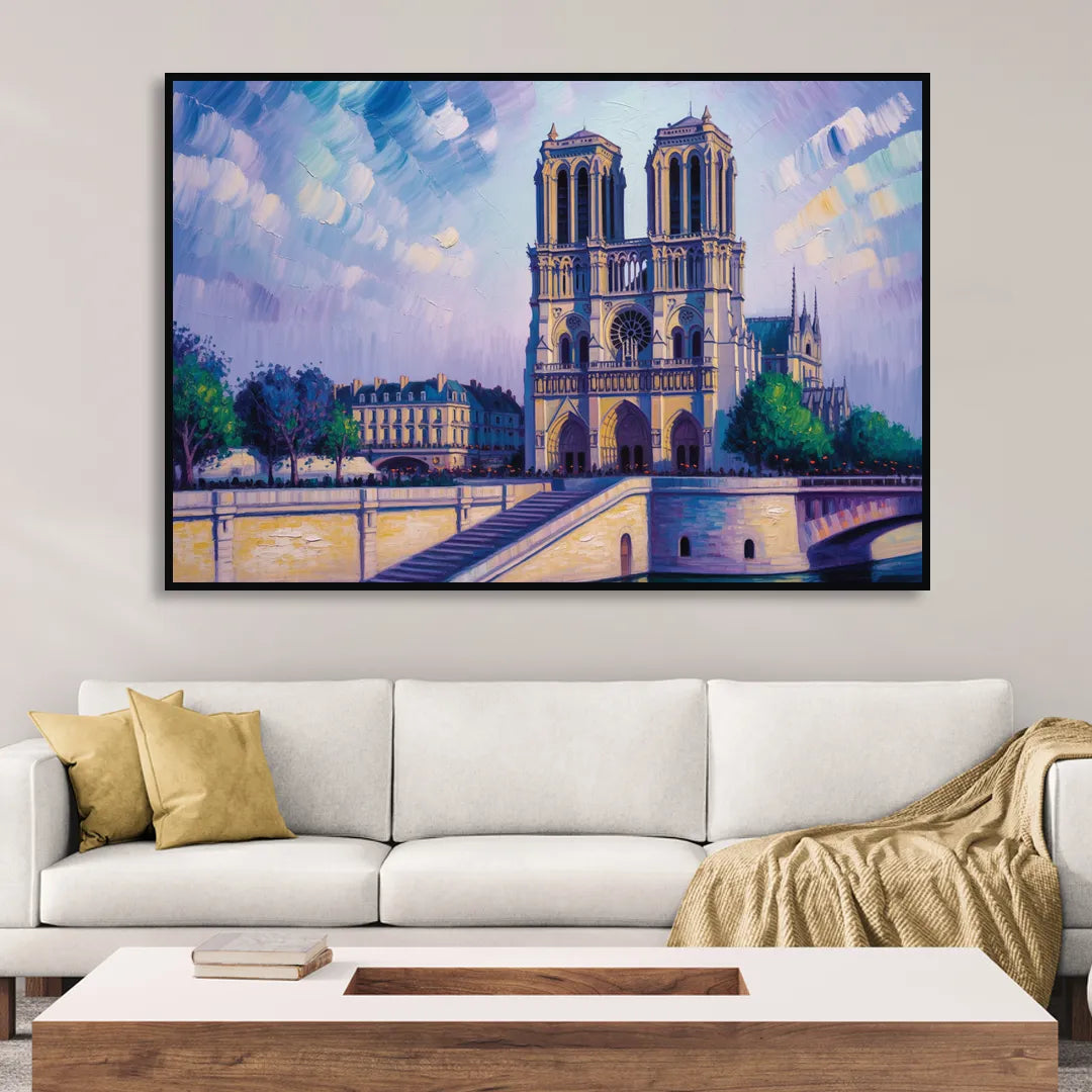 Notre Dame Silhouette Sitting Room - Black Canvas Wall Art