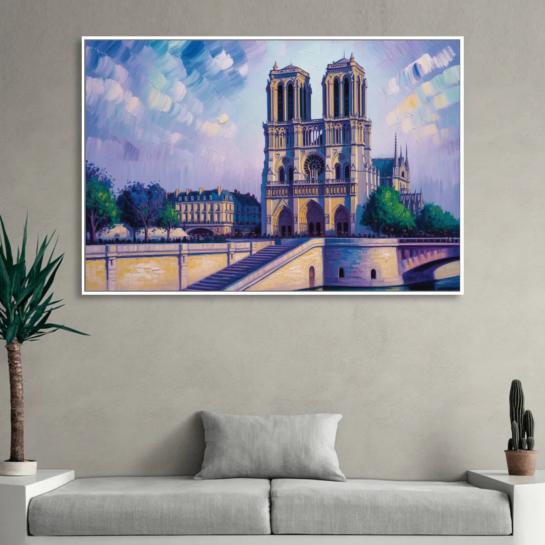 Notre Dame Silhouette Sitting Room - White Canvas Wall Art
