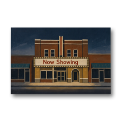 Now Showing Small Town Movie Theater at Dusk - Canvas Wall Art - Front