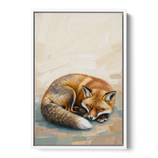 Nursery Wall Art Woodland Sleeping Fox Kit - White Framed Canvas Wall Art - Front