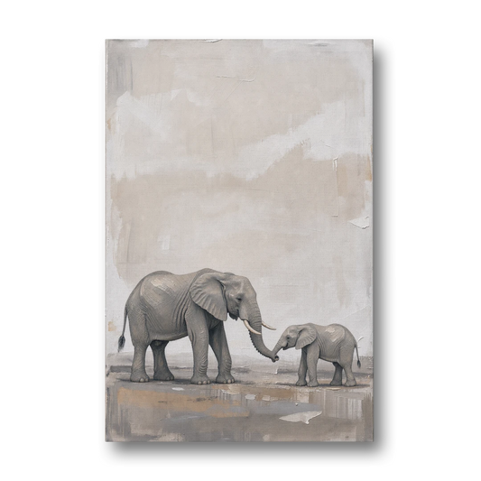 Nursery Wall Decor Above Crib with Elephant Trunks Touching - Canvas Wall Art - Front