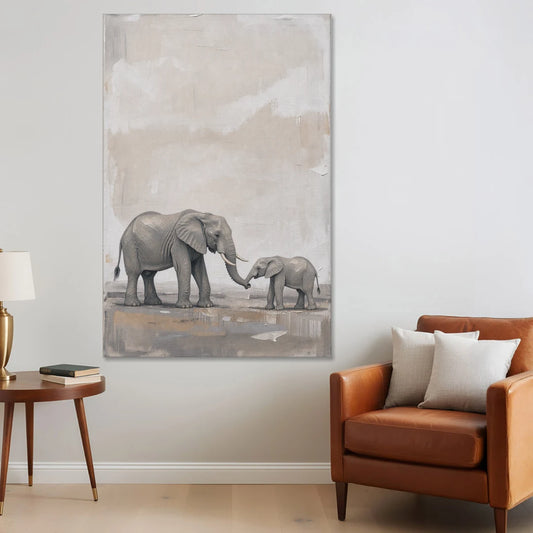 Nursery Wall Decor Above Crib with Elephant Trunks Touching - Canvas Wall Art - Sofa - 40x60