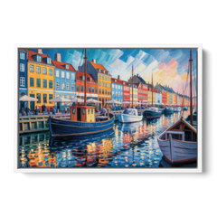 Nyhavn Serenity - White Framed Canvas Wall Art - Front