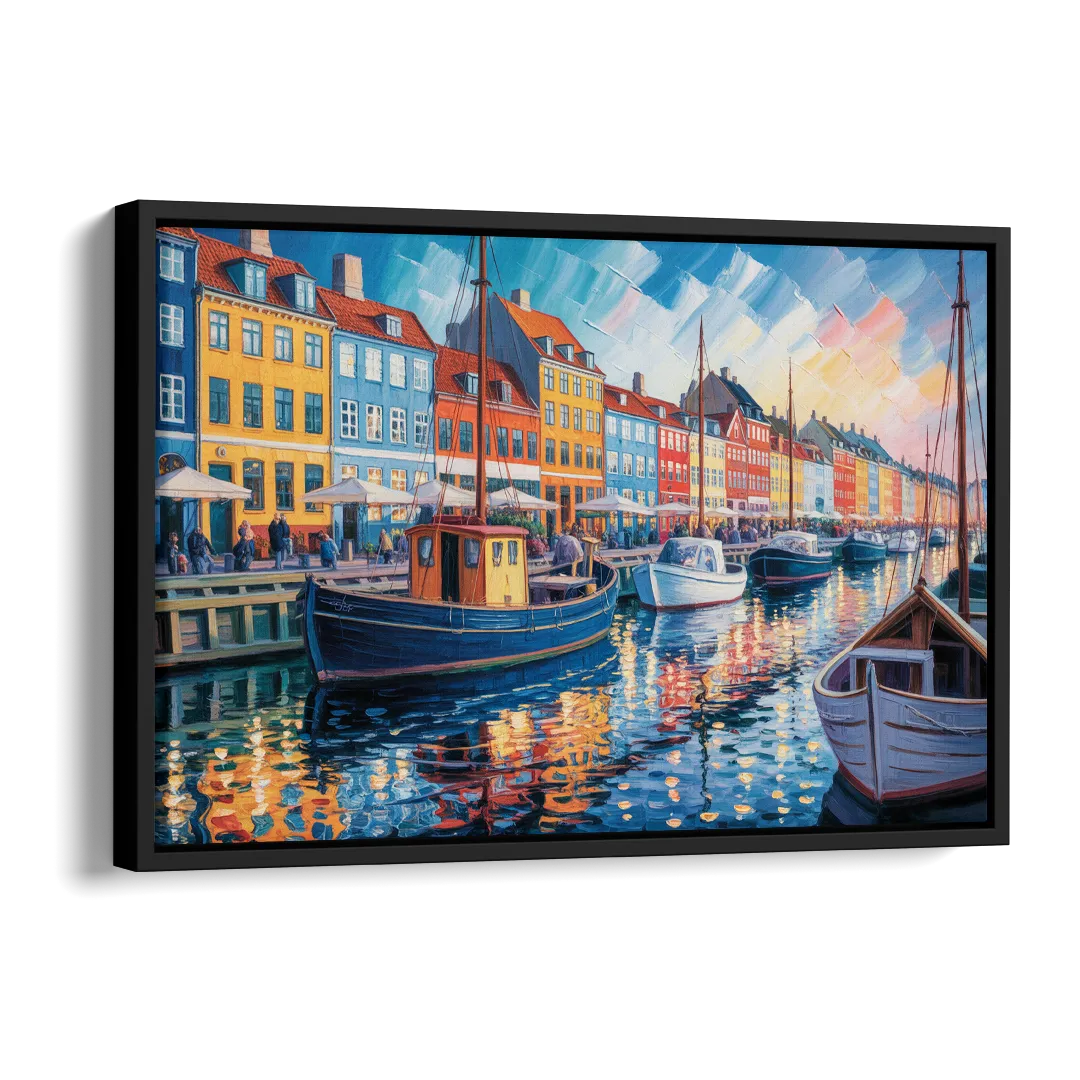 Nyhavn Serenity Side - Black Canvas Wall Art