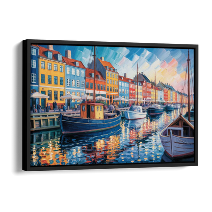 Nyhavn Serenity Side - Black Canvas Wall Art