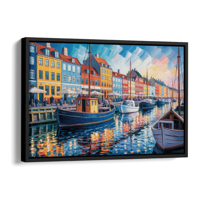 Nyhavn Serenity Side - Black Canvas Wall Art