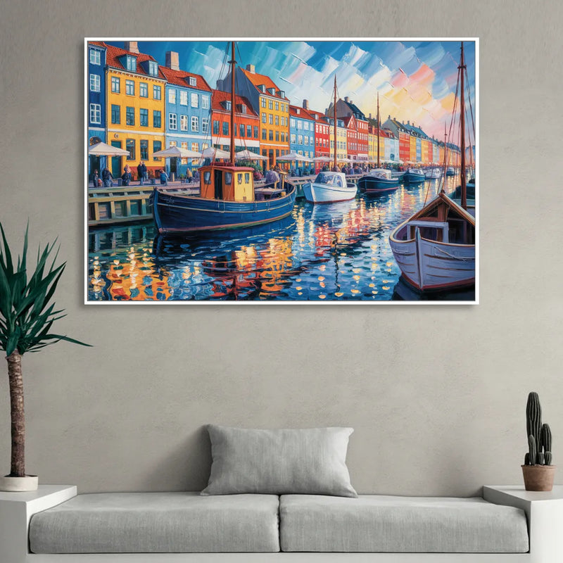 Nyhavn Serenity Living Room - White Canvas Wall Art