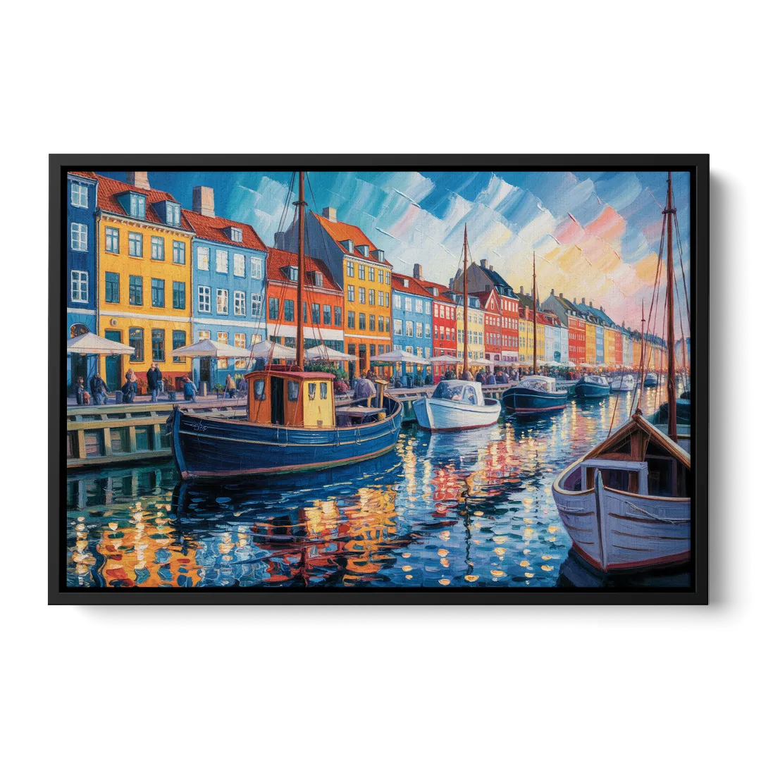 Nyhavn Serenity Front - Black Canvas Wall Art