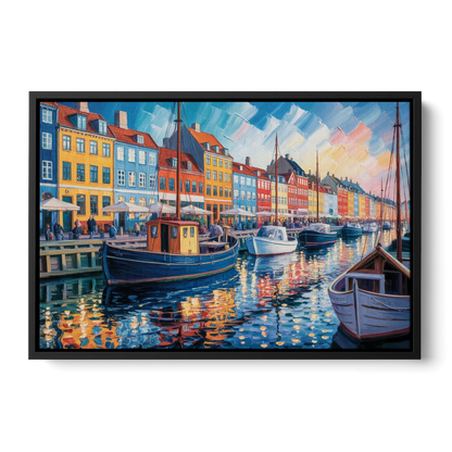 Nyhavn Serenity Front - Black Canvas Wall Art