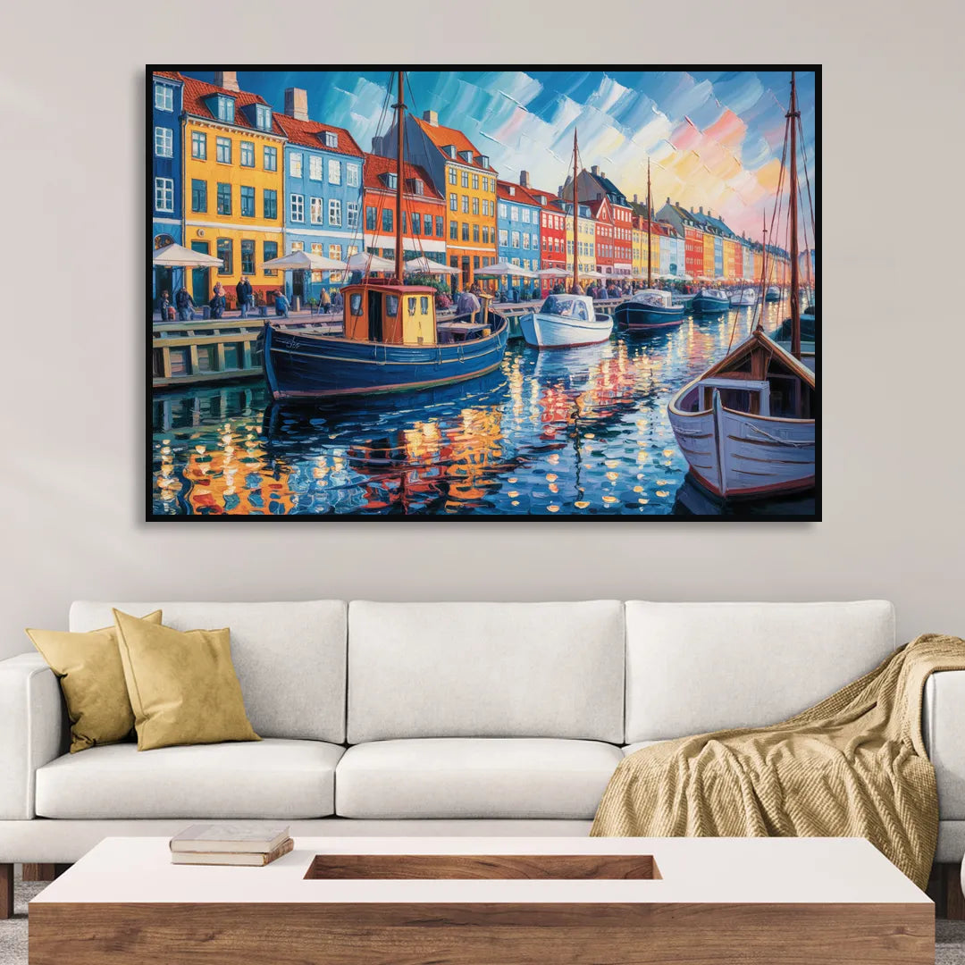Nyhavn Serenity Living Room - Black Canvas Wall Art