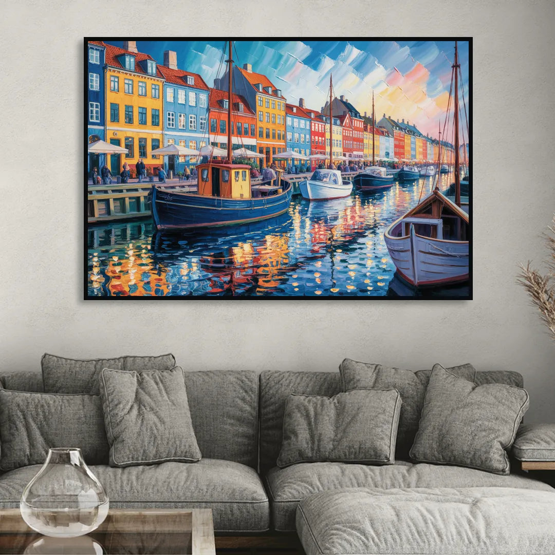 Nyhavn Serenity Sitting Room - Black Canvas Wall Art