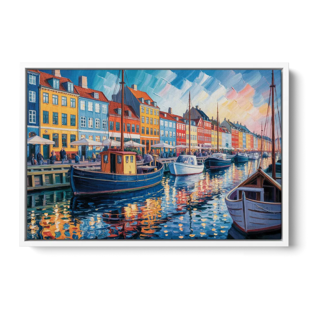 Nyhavn Serenity Front - White Canvas Wall Art